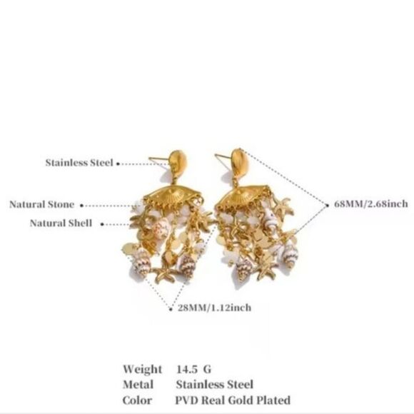 New ANTHRO Evil Eye Seashell Fringe Dangle Earrings - Picture 7 of 9